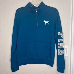 Pink By Victoria’s Secret Teal Colored Quarter-Zip Sweatshirt with Dog Logo
